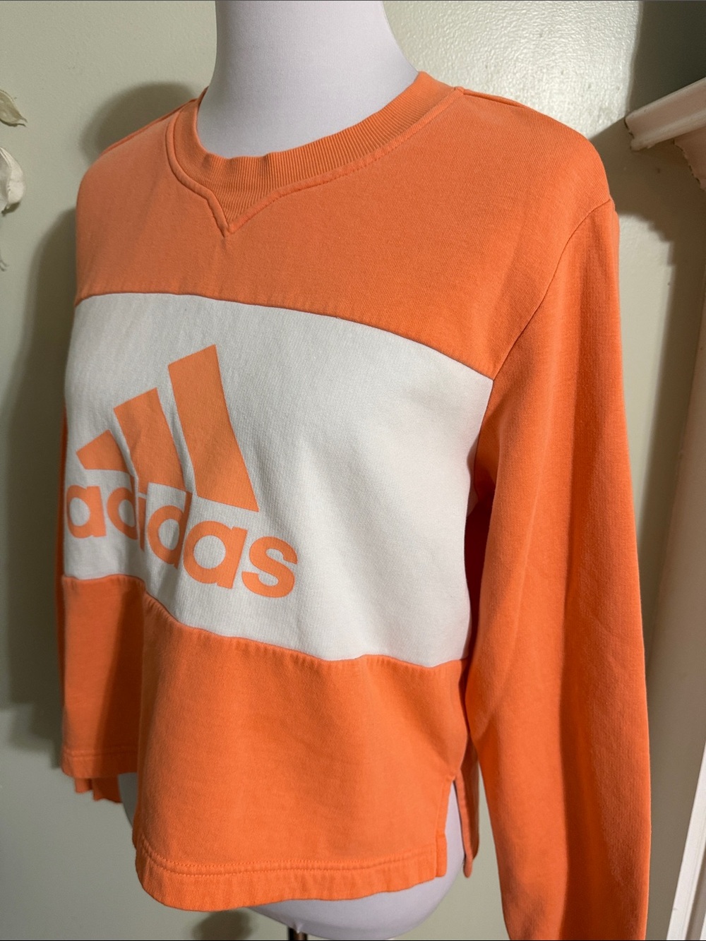 adidas Women's Orange White Crew Sweatshirt Large - Picture 4 of 4